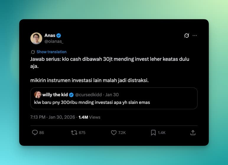 Tweet tentang investasi leher ke atas