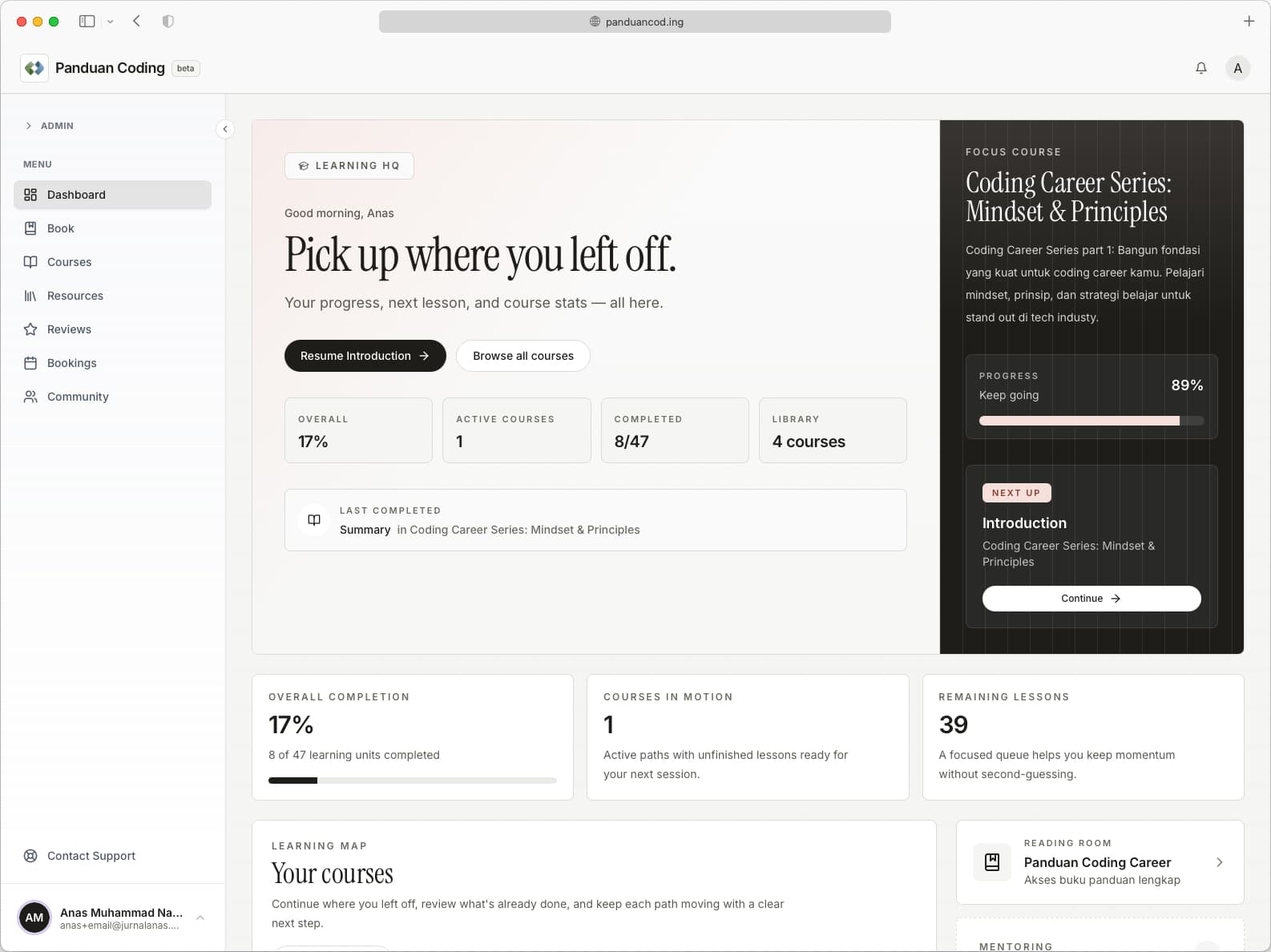 Panduan Coding platform dashboard