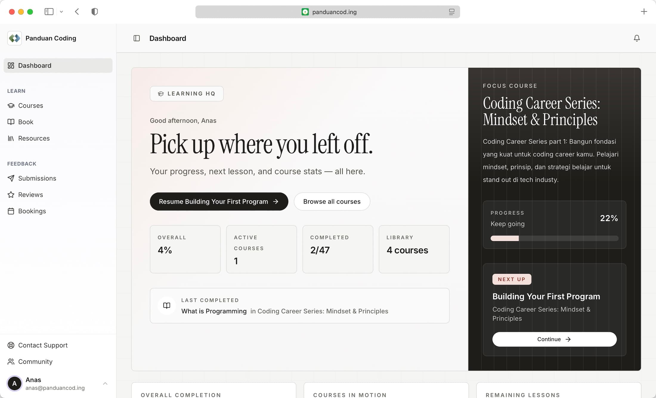 Panduan Coding platform dashboard