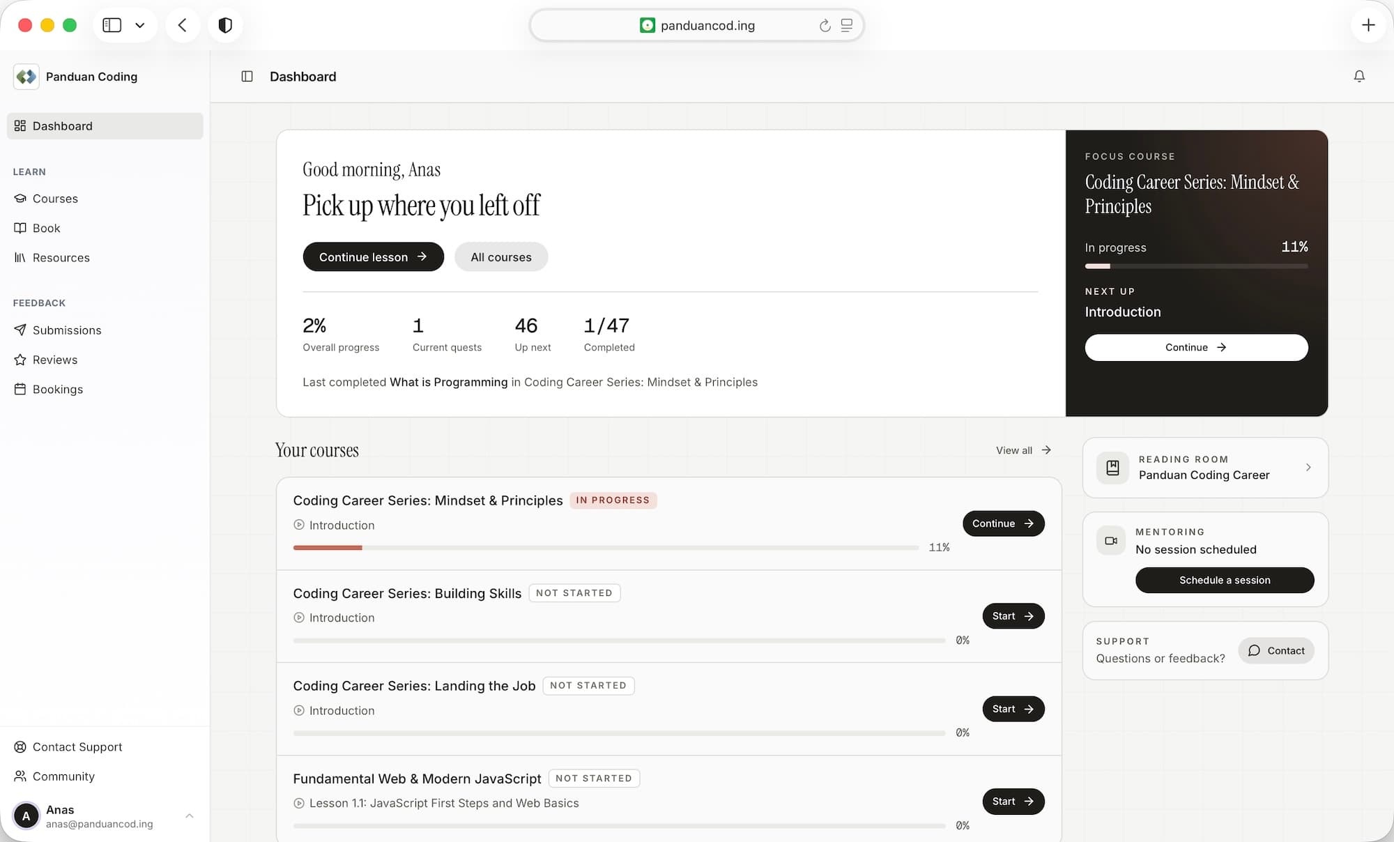 Panduan Coding platform dashboard