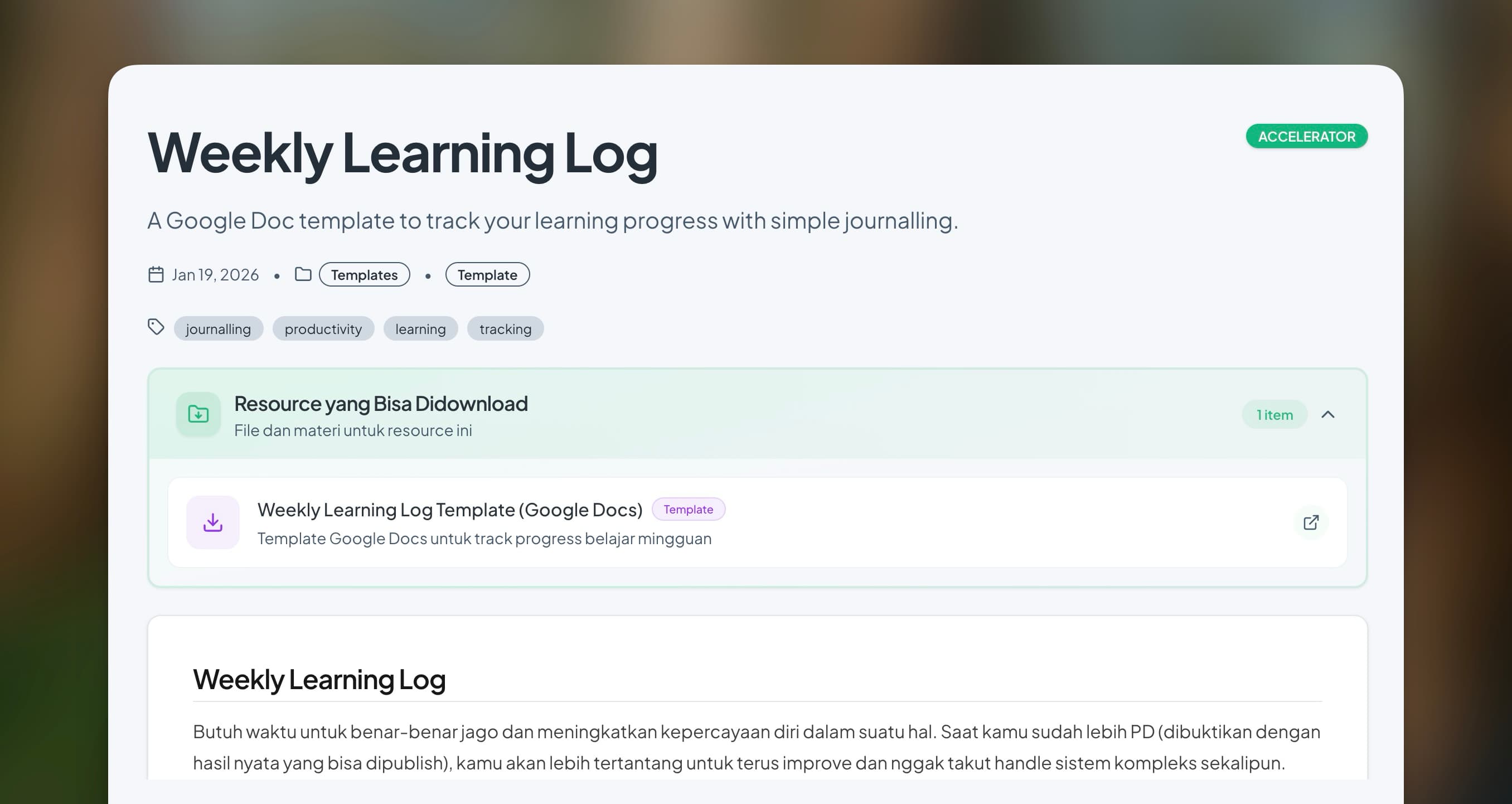Weekly Learning Log Preview
